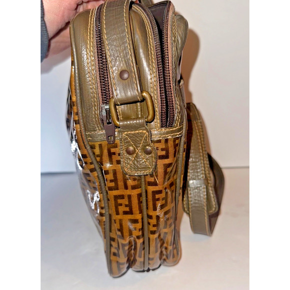 Authentic Fendi Zucca PVC Crossbody Bag Brown Monogram FF Logo Vintage Italy - Picture 4 of 14